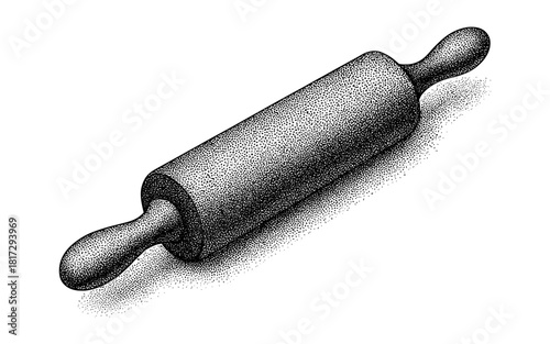 Retro stipple rolling pin art with vintage dot style for kitchen and baking decor