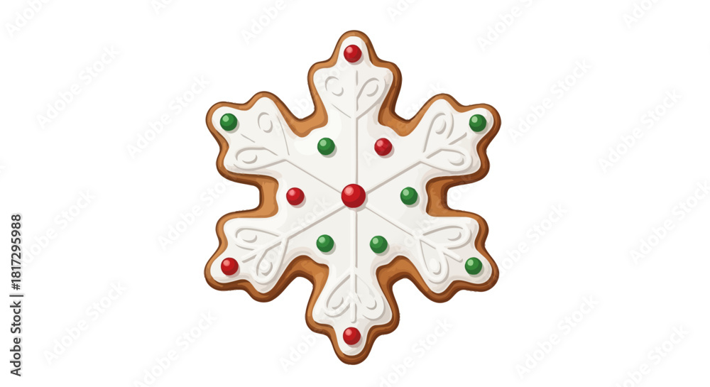 Obraz premium Festive snowflake cookie with icing and sprinkles for holiday designs, perfect for Christmas cards, baking promotions, and winter themed marketing