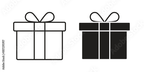 Present box icons set. Simple line vector illustration