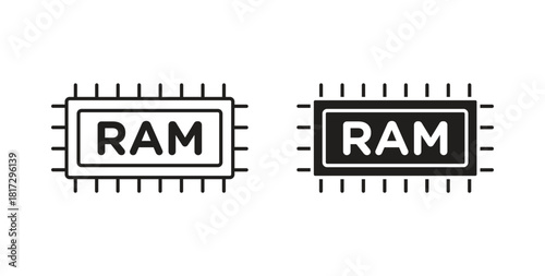 Ram memory icons set. Simple line vector illustration