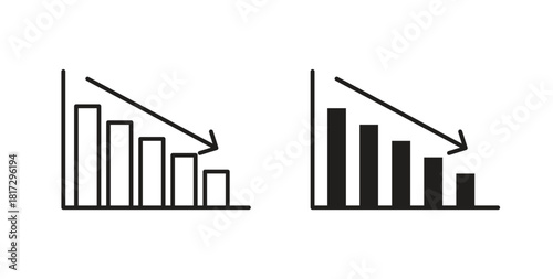 Reduction chart icons set. Simple line vector illustration