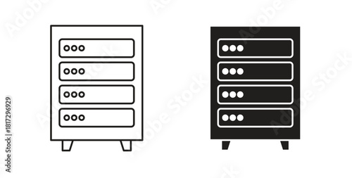 Server rack icons set. Simple line vector illustration