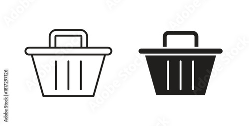 Shopping basket icons set. Simple line vector illustration