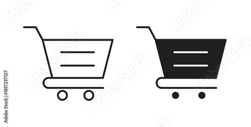 Shopping cart icons set. Simple line vector illustration