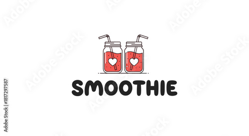 Cute and charming smoothie logo featuring two mason jars with red drinks and hearts perfect for a juice bar or healthy cafe.