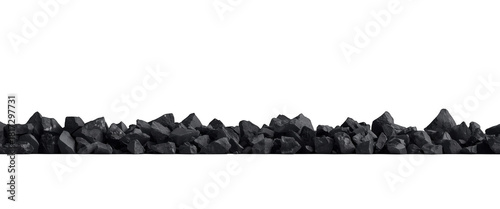 Pile of small black coal pieces isolated on transparent background, showcasing energy resource