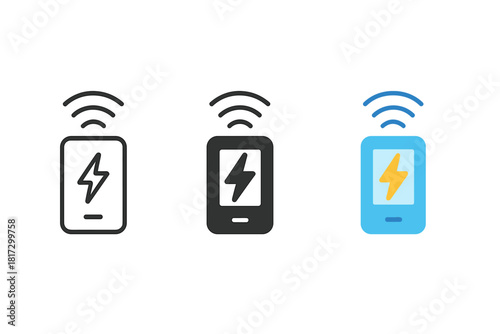 Lightning Tracker Icons. Minimalist lightning tracker icon: three identical lightning detection devices in a row, first in line