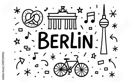 Berlin doodle art: landmarks, culture, and symbols in black and white line art
