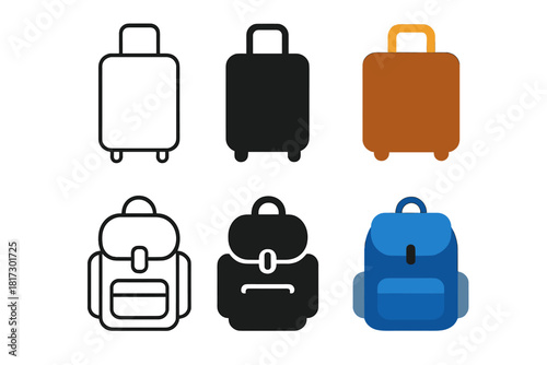 Minimalistic Luggage Icons. Linear minimalistic suitcase icon: suitcase outline with handle, uniform line thickness, no fill,