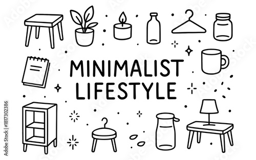 Minimalist home lifestyle: simple line art of everyday items for a stylish and calm space