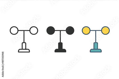 Minimalist Anemometer Icons. Minimalist anemometer icon: three identical wind measuring anemometers in a row, first in line style