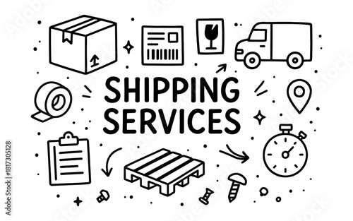Hand drawn shipping and delivery icons for logistics services