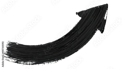 Black brush stroke arrow pointing up and to the right isolated on transparent background