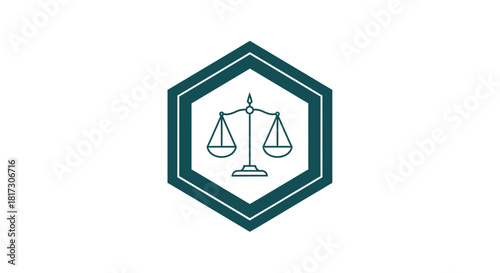 Abstract Concept of Balance Law Firm Logo Design With Emerald Green Hexagonal Frame Outline