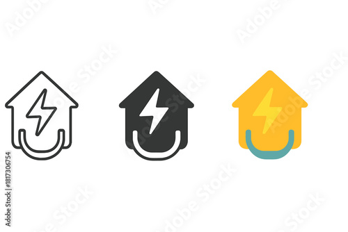 Storm Safety Icons. Minimalist safety zone icon: three identical storm safety zones in a row, first in line style with thin