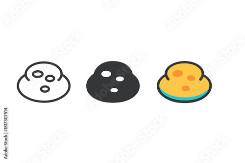 Minimalist Crater Trio. Minimalist crater icon: three identical moon craters in a row, first in line style with thin outline,