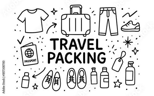 Doodle travel packing essentials illustration for wanderlust enthusiasts