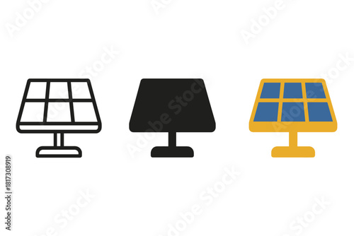 Lunar Solar Panels. Minimalist solar panel icon: three identical lunar base solar panels in a row, first in line style with thin
