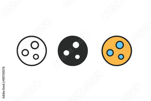 Minimalist Crater Trio. Minimalist crater icon: three identical moon craters in a row, first in line style with thin outline,