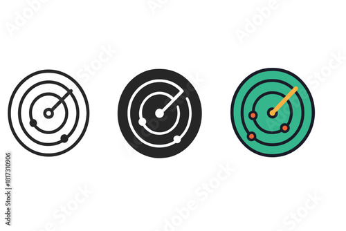 Minimalist Radar Screens. Minimalist radar screen icon: three identical weather radar screens in a row, first in line style with
