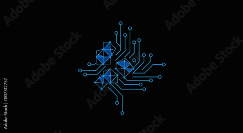 Abstract Digital Circuit Arrangement on Black Background for Modern Technology Designs