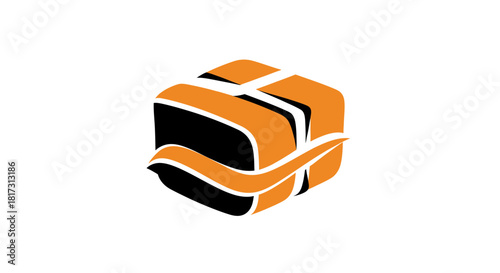 Abstract Delivery Box With Orange And Black Colors, Perfect For Logistic Company Branding