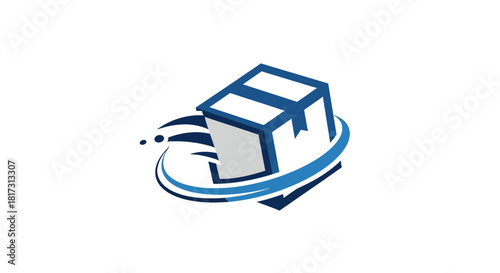 Abstract Delivery Logo Depicts Moving Box Within a Swirl of Activity