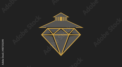 Abstract Diamond Representation With Roof Design Over Black Backdrop And Gold Accents
