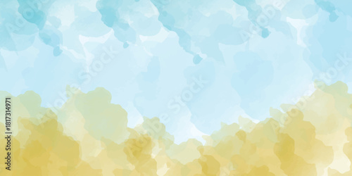 Abstract pattern with sky blue watercolor clouds on white background, used as a background in the wedding illustration banner, wallpaper and other tasks.