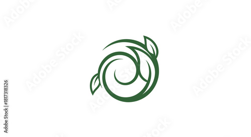 Abstract Foliage Emblem: A Spiraling Green Design on a Pure White Background