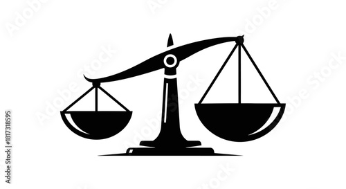 A black silhouette of an unbalanced weighing scale, a classic symbol for justice and law, isolated on a white background.