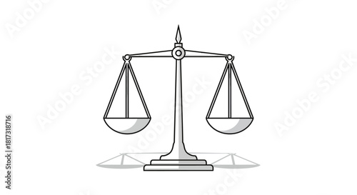 A simple black and white line drawing of a balanced scale of justice, symbolizing fairness and equality.