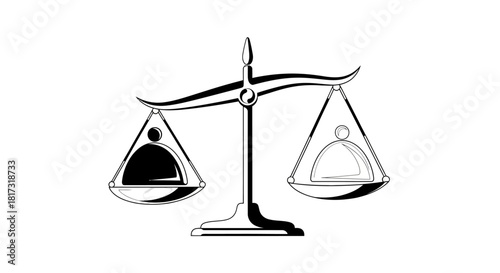 Black and white illustration of a balanced scale, symbolizing justice and fairness.
