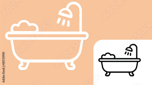 Bubble Bath Tub with Shower Line Icon Design Vector illustration