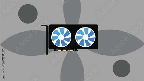 Dual-Fan Graphics Card on Abstract Background Vector illustration