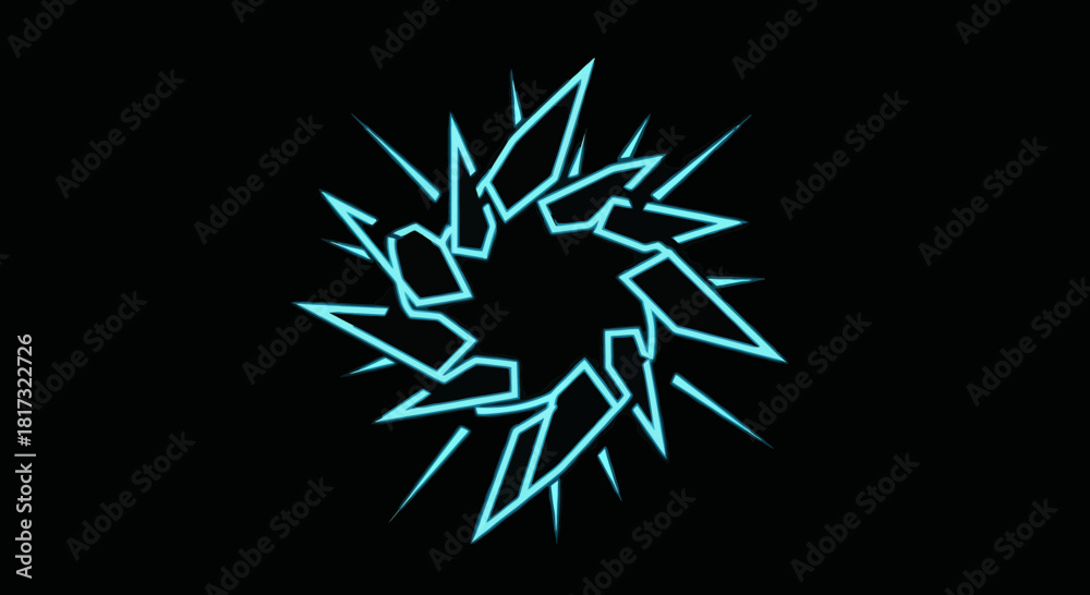 Fototapeta premium Abstract Geometric Bursting Design In Teal Against a Black Backdrop Illustration