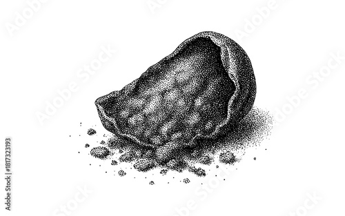 Detailed halftone ink sketch of potato chip texture on white background
