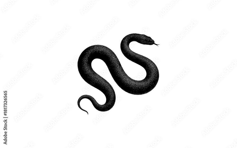 Obraz premium Black snake silhouette on white background with detailed scales