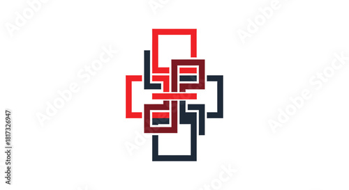 Abstract Geometric Composition Of Interlocking Shapes Design On A White Background