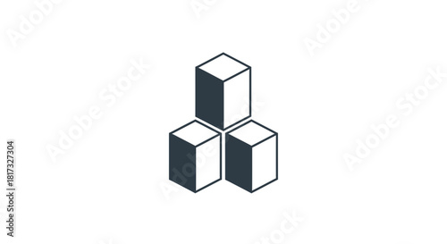 Abstract Geometric Composition Of Cubes In Dark Blue Displaying Modern Geometric Design