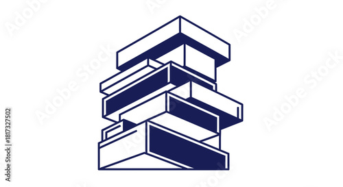 Abstract Geometric Construction of Building Blocks in Modern Minimalist Blue and White Style