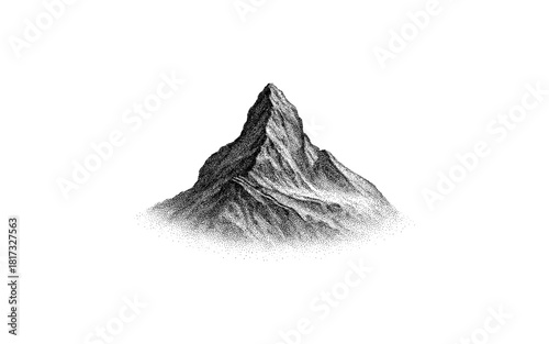 Vintage dotwork mountain peak on white background