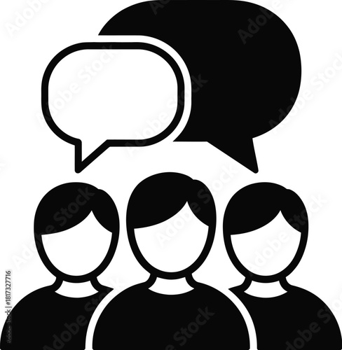 Group of people with speech bubbles on white background Keywords: people, group, speech bubbles