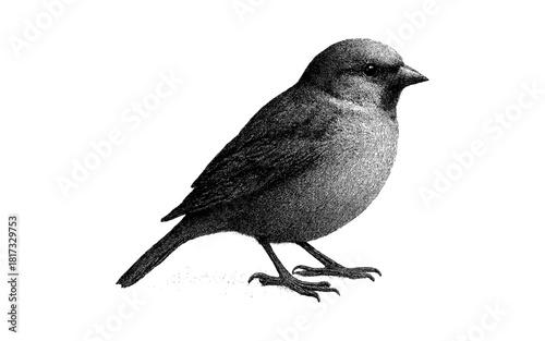 Detailed dotwork sparrow in monochrome: nature and artistry for wildlife lovers