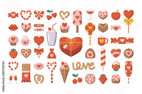 Romantic Valentines Day sweets and drinks assortment isolated February 14 holiday arrangement