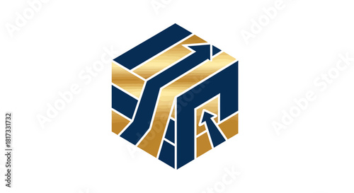 Abstract Geometric Cube With Upward Arrows Showcasing Growth, Progress and Expansion Concepts