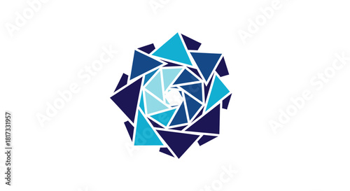 Abstract Geometric Design Demonstrating Convergence and Precise Arrangement in Teal and Dark Blue