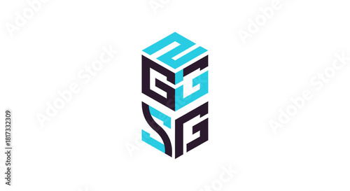 Abstract Geometric Design Featuring Cyan and Dark Gray Shapes on White Background