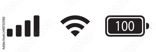Phone bar status Icons. Battery, signal, wifi icons, simple design. Status bar icon phone signal wifi battery icon. iPhone ios notification bar battery wifi signal icons vector illustration.