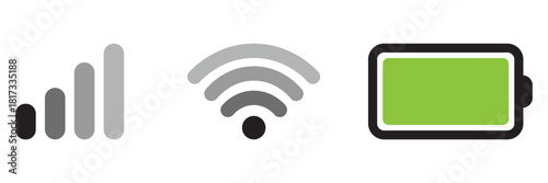 Phone bar status Icons. Battery, signal, wifi icons, simple design. Status bar icon phone signal wifi battery icon. iPhone ios notification bar battery wifi signal icons vector illustration.
